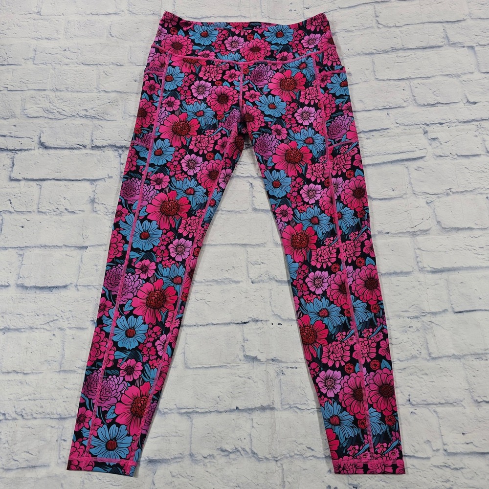 Constantly Varied Gear Leggings Women L Pink Blue Floral Pockets Squat Approved